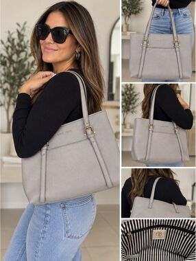 Alexis Bendel Gray Pebbled Tote Shoulder Bag Gold Hardware